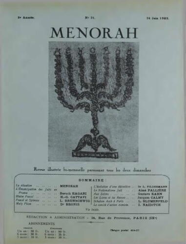 Menorah : L’Illustration Juive Vol.02 N°21 (24 juin 1923)